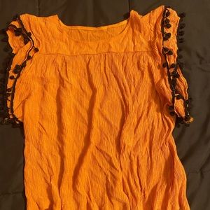 Mustard Yellow Pom Trimmed Blouse